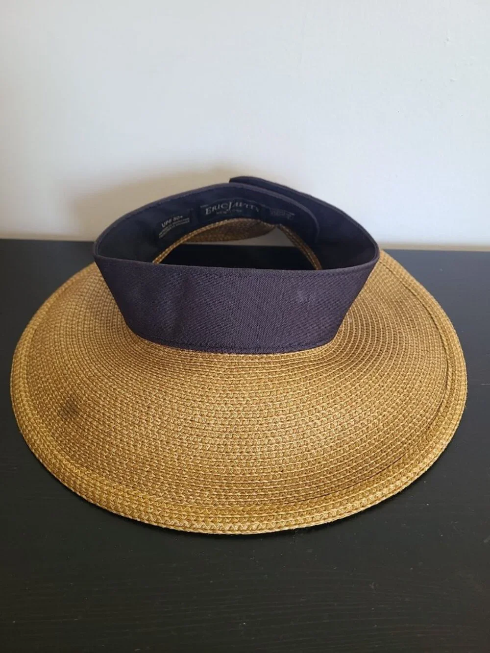 Eric Javits Halo Natural Black Squishee UPF 50+ Straw Visor Hat Wide Brim - Picture 1 of 6